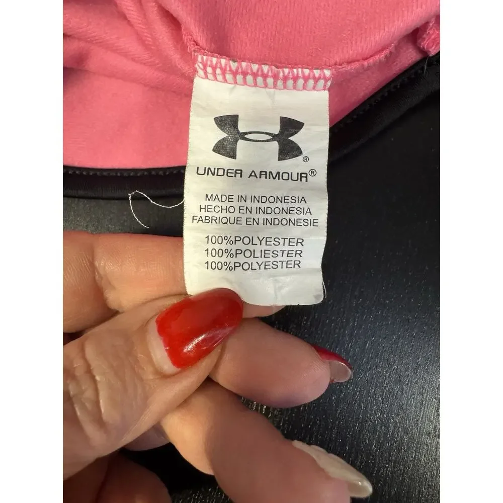 Under Armour Full Zip Sport Jacket Girls Size 5 Hot Pink Black Pockets Logo
